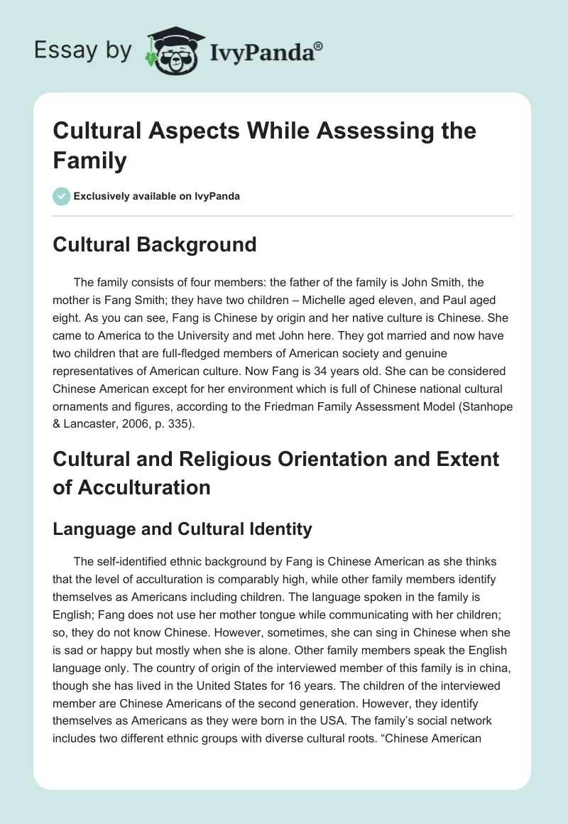 Cultural Aspects While Assessing the Family. Page 1