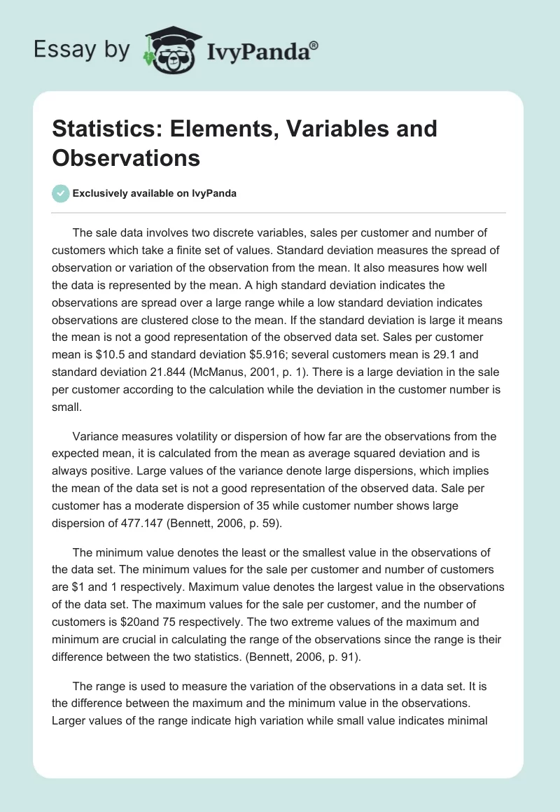 Statistics: Elements, Variables and Observations. Page 1