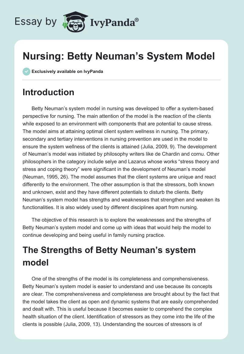 Nursing: Betty Neuman’s System Model. Page 1
