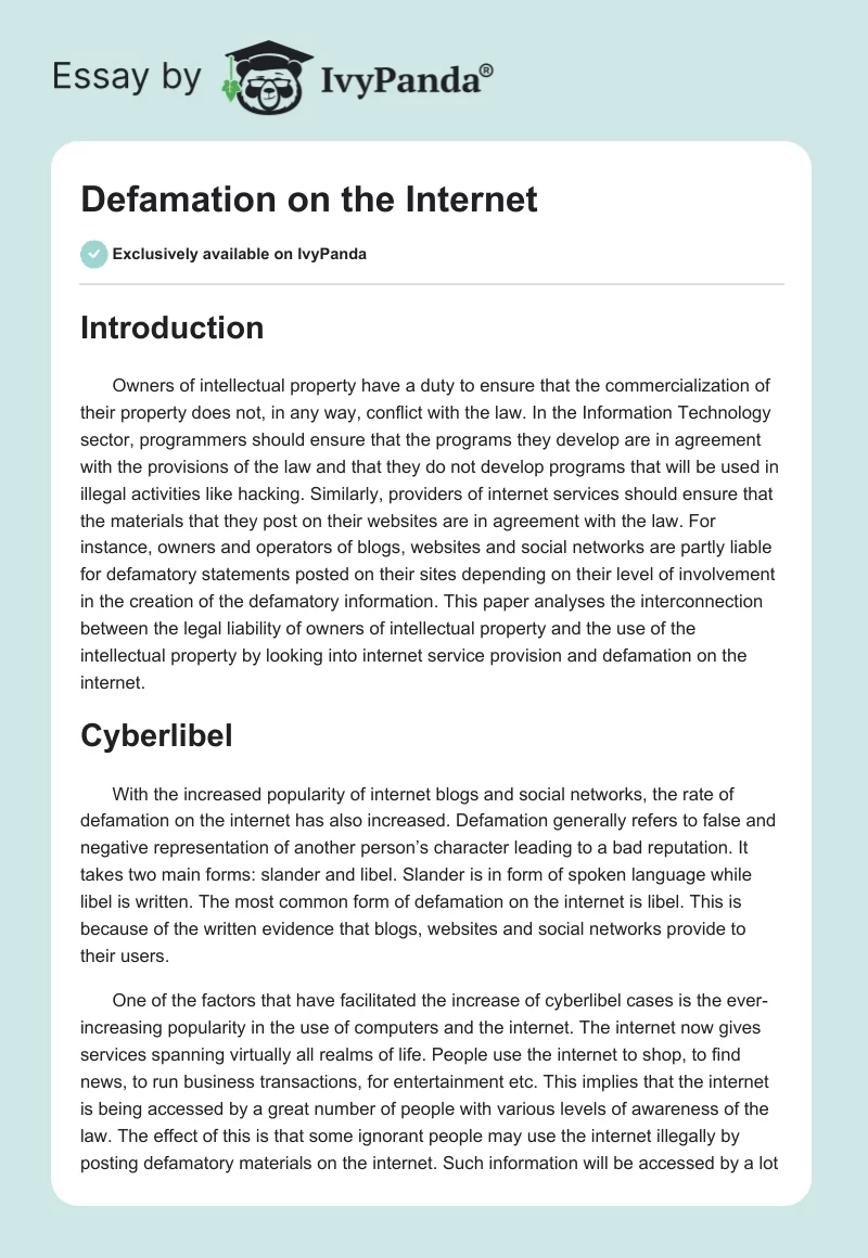 Defamation on the Internet. Page 1