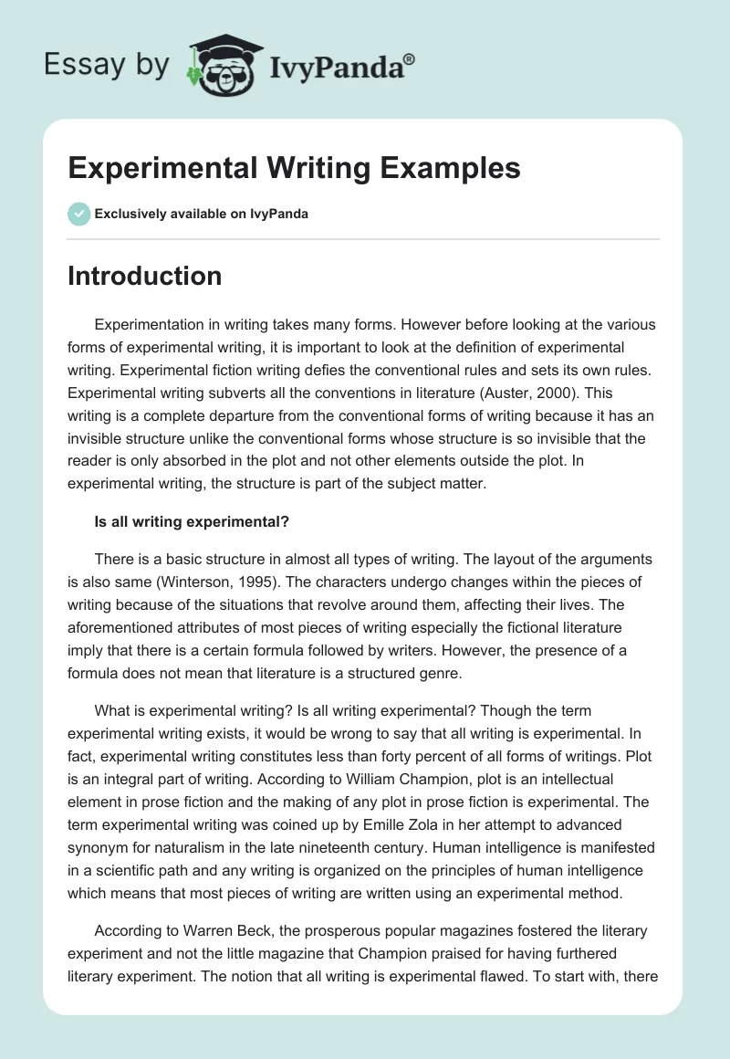 Experimental Writing Examples. Page 1