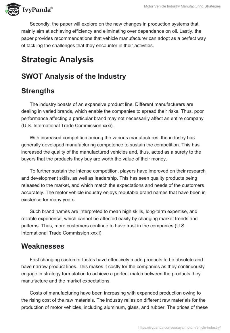 Motor Vehicle Industry Manufacturing Strategies. Page 2