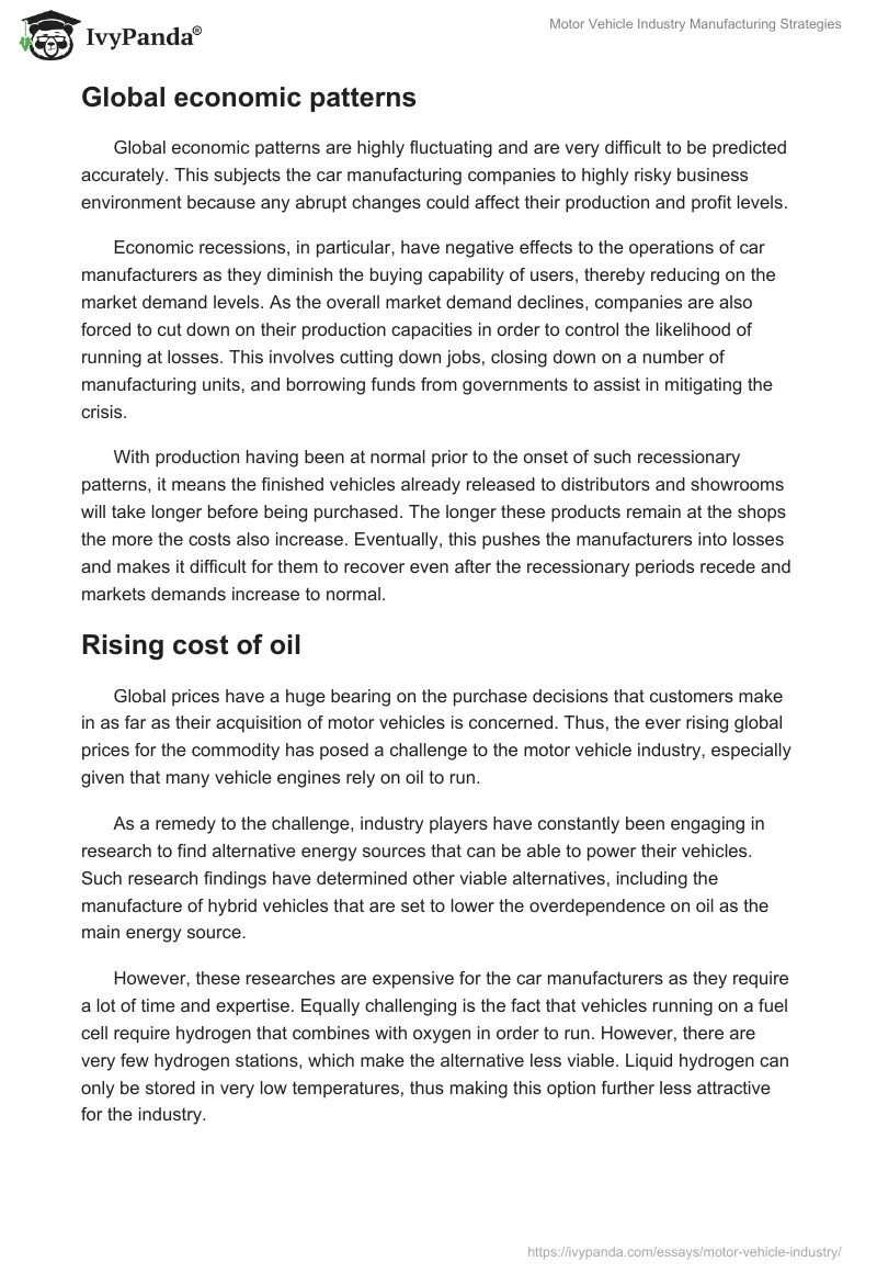 Motor Vehicle Industry Manufacturing Strategies. Page 5