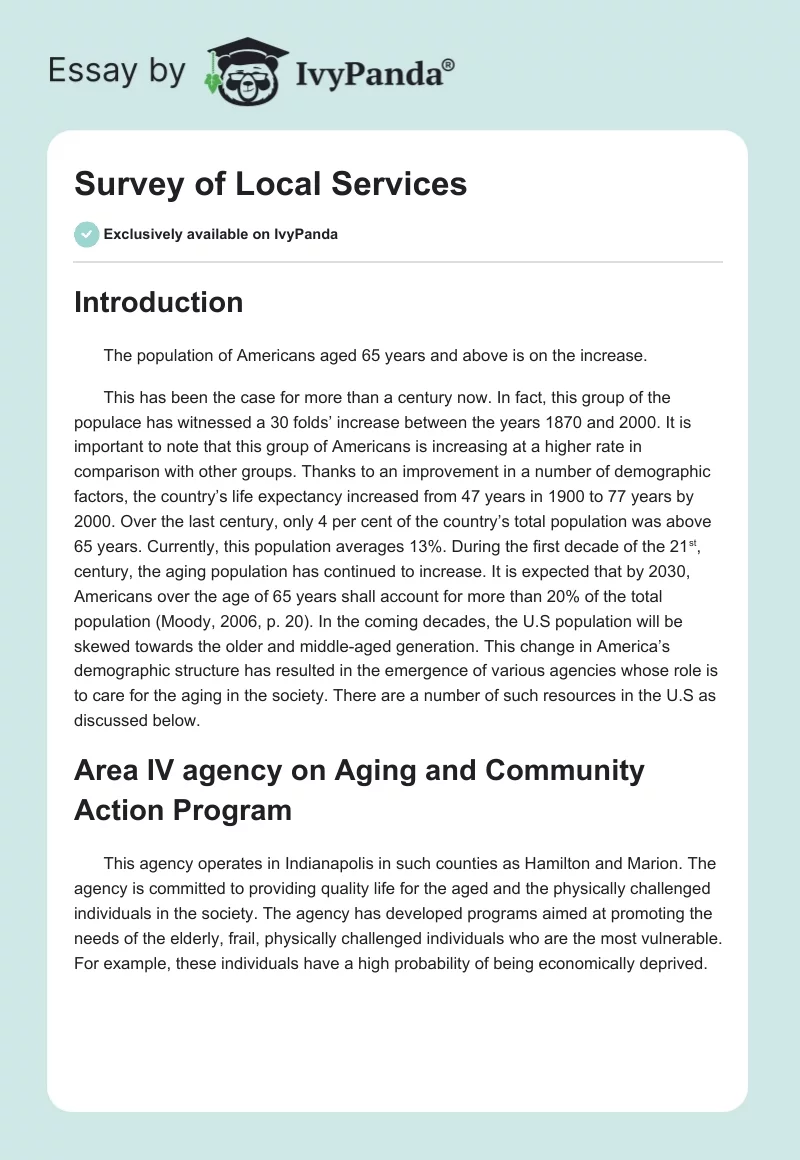 Survey of Local Services. Page 1