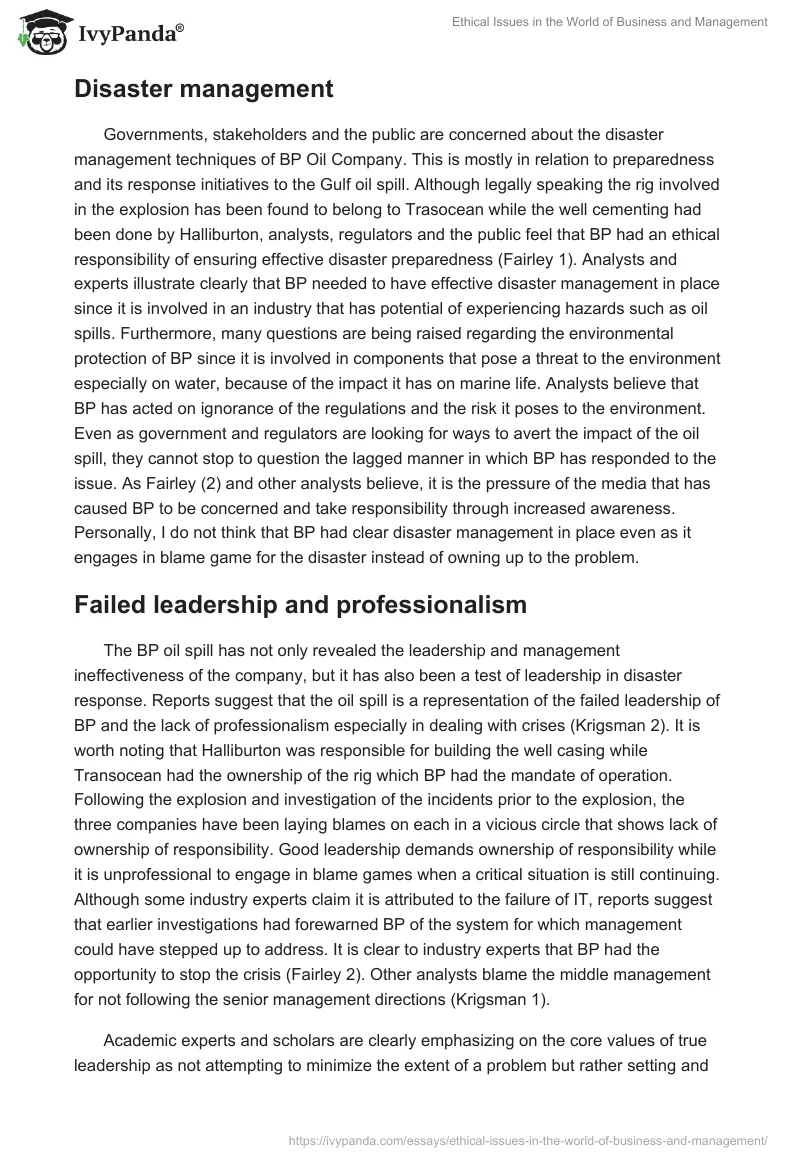 Ethical Issues in the World of Business and Management. Page 2