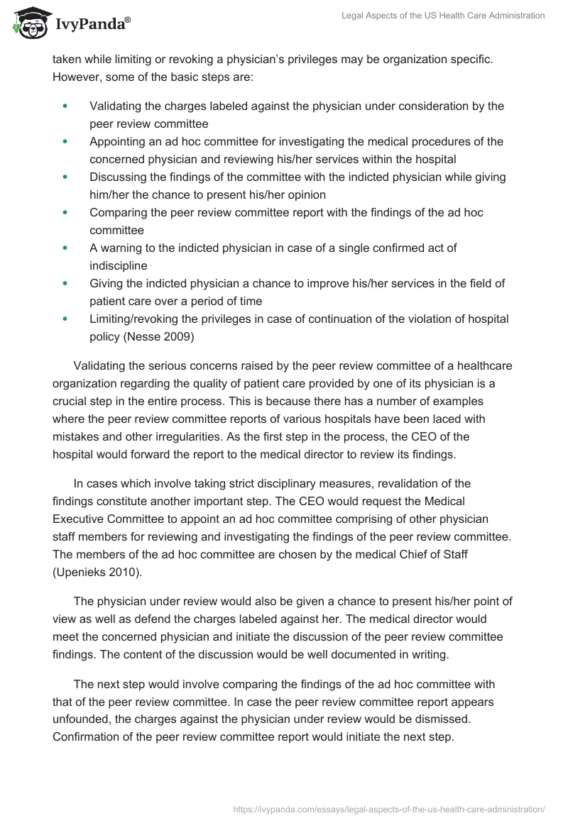 Legal Aspects of the US Health Care Administration. Page 2