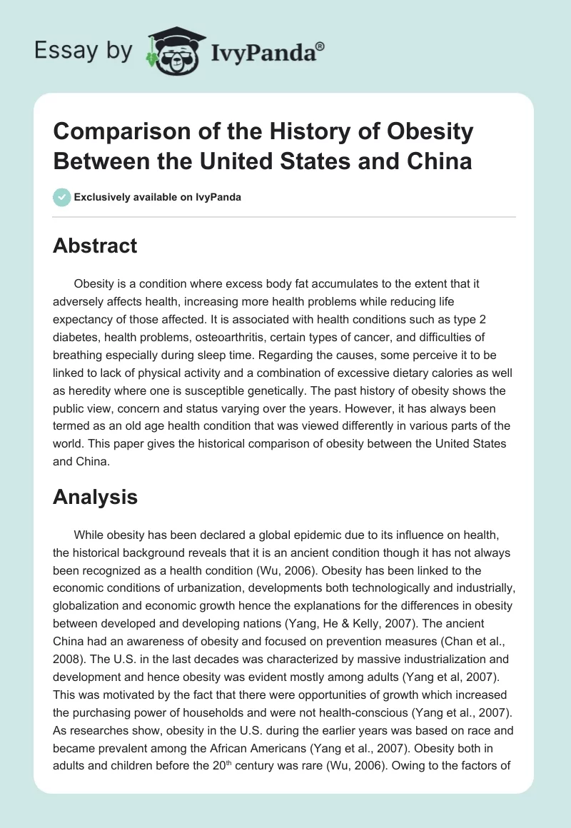 Comparison of the History of Obesity Between the United States and China. Page 1