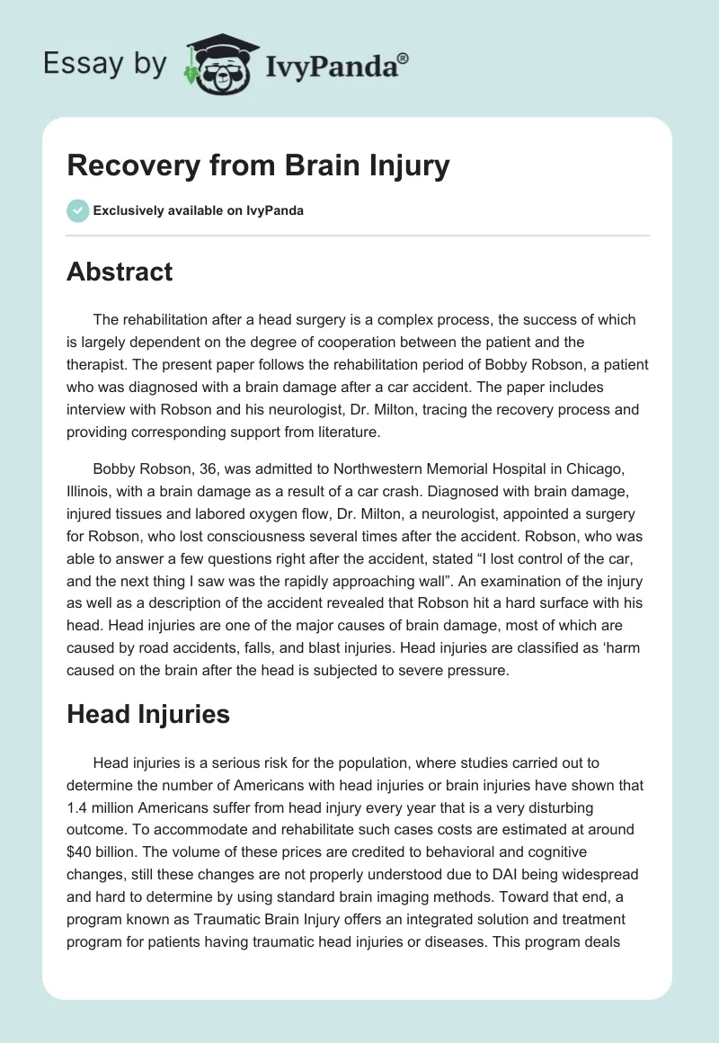 Recovery From Brain Injury. Page 1