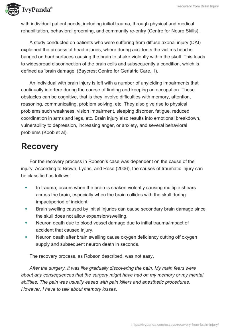 Recovery From Brain Injury. Page 2
