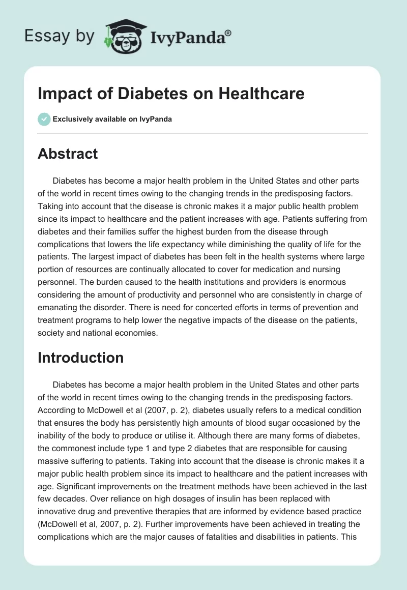 Impact of Diabetes on Healthcare. Page 1