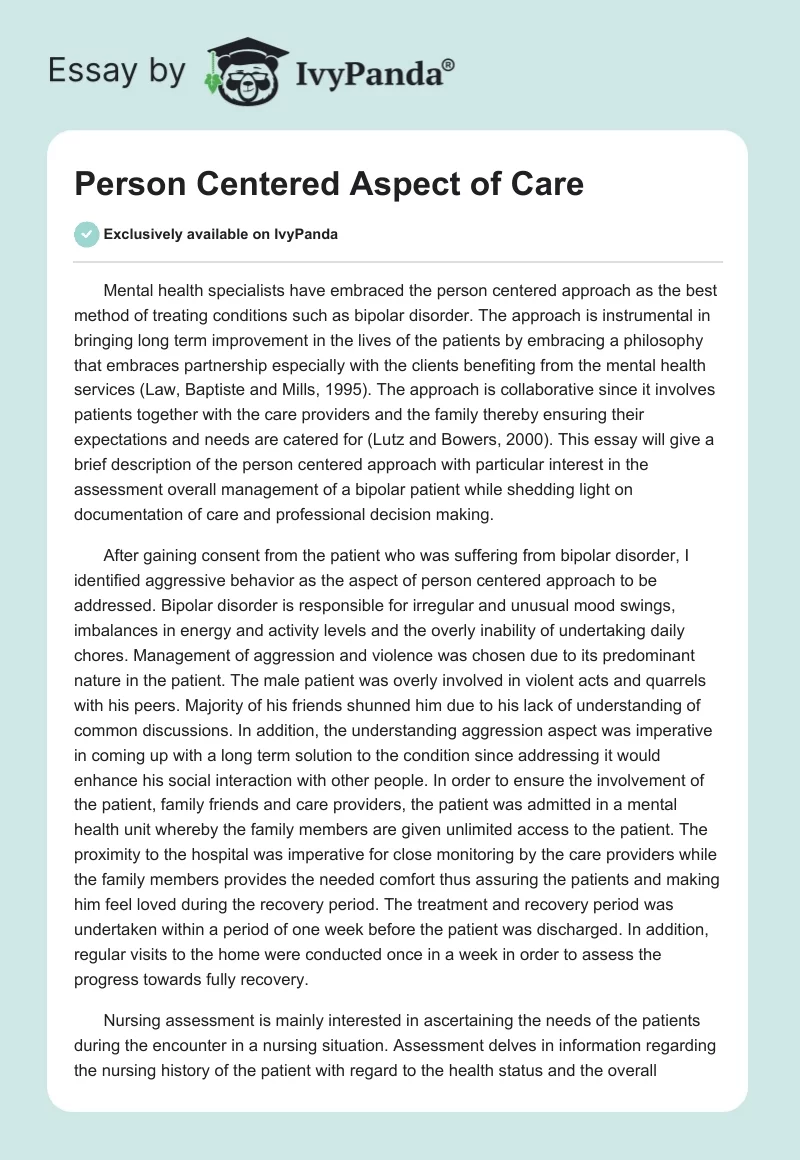 Person Centered Aspect of Care. Page 1