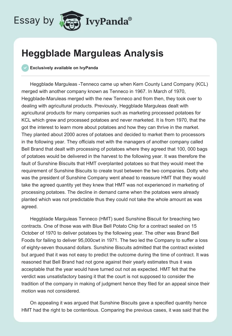 Heggblade Marguleas Analysis. Page 1