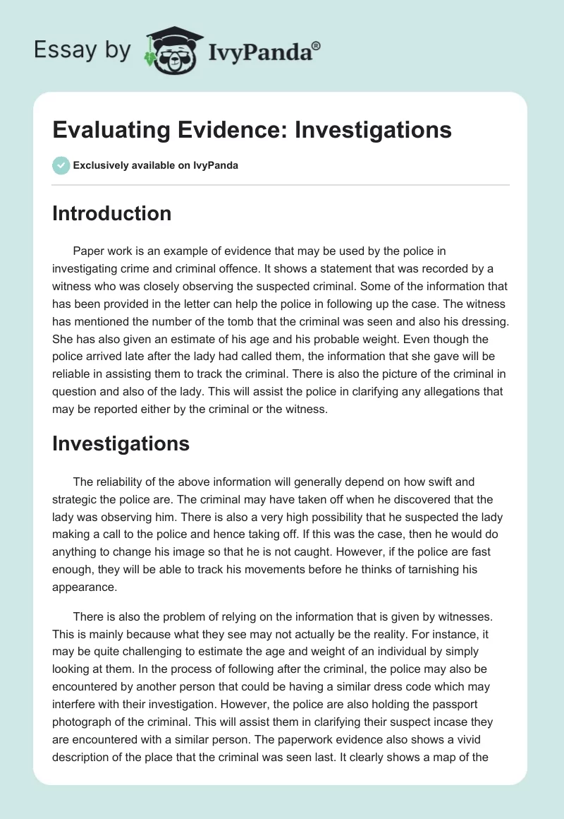 Evaluating Evidence: Investigations. Page 1