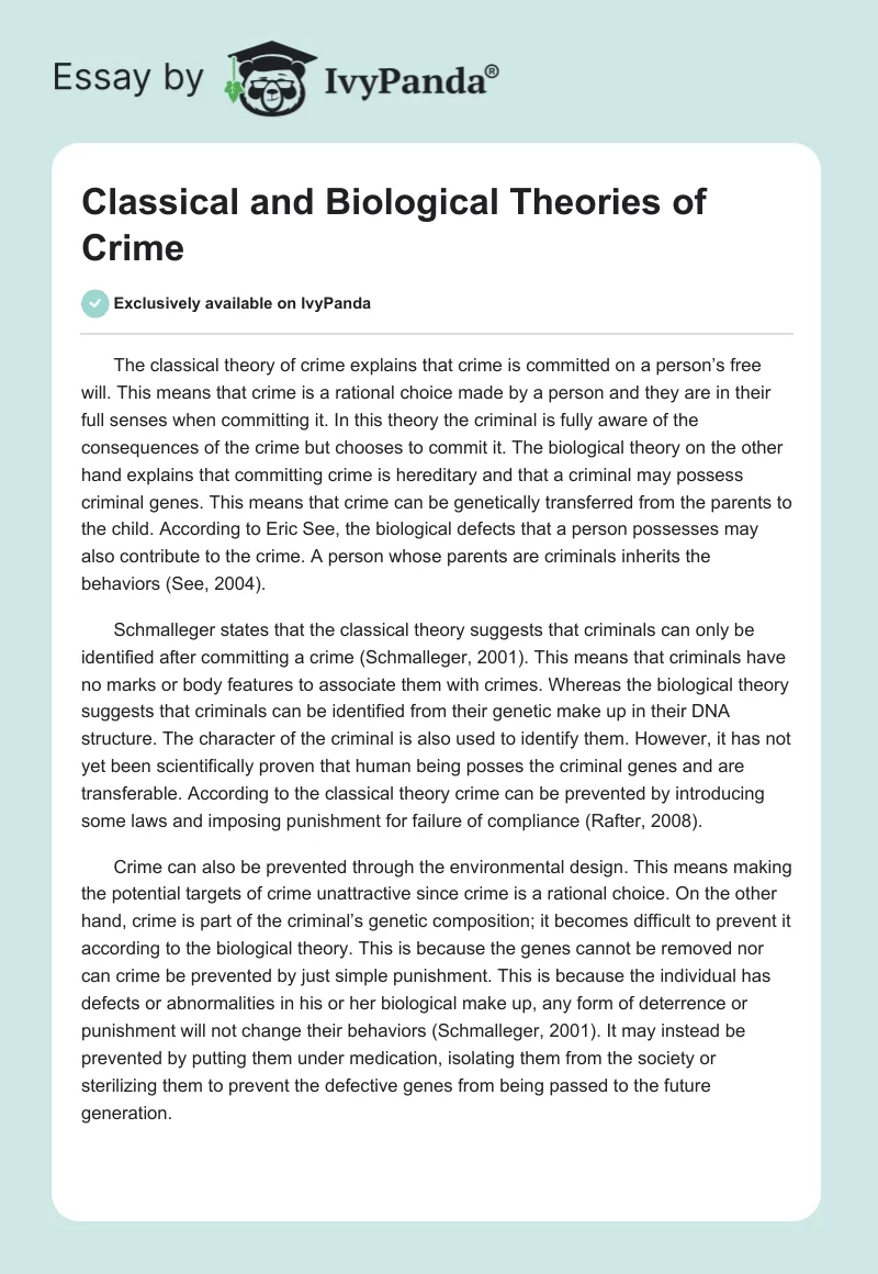 Classical and Biological Theories of Crime. Page 1