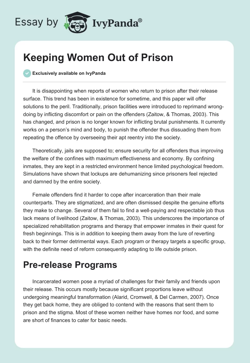 Keeping Women Out of Prison. Page 1