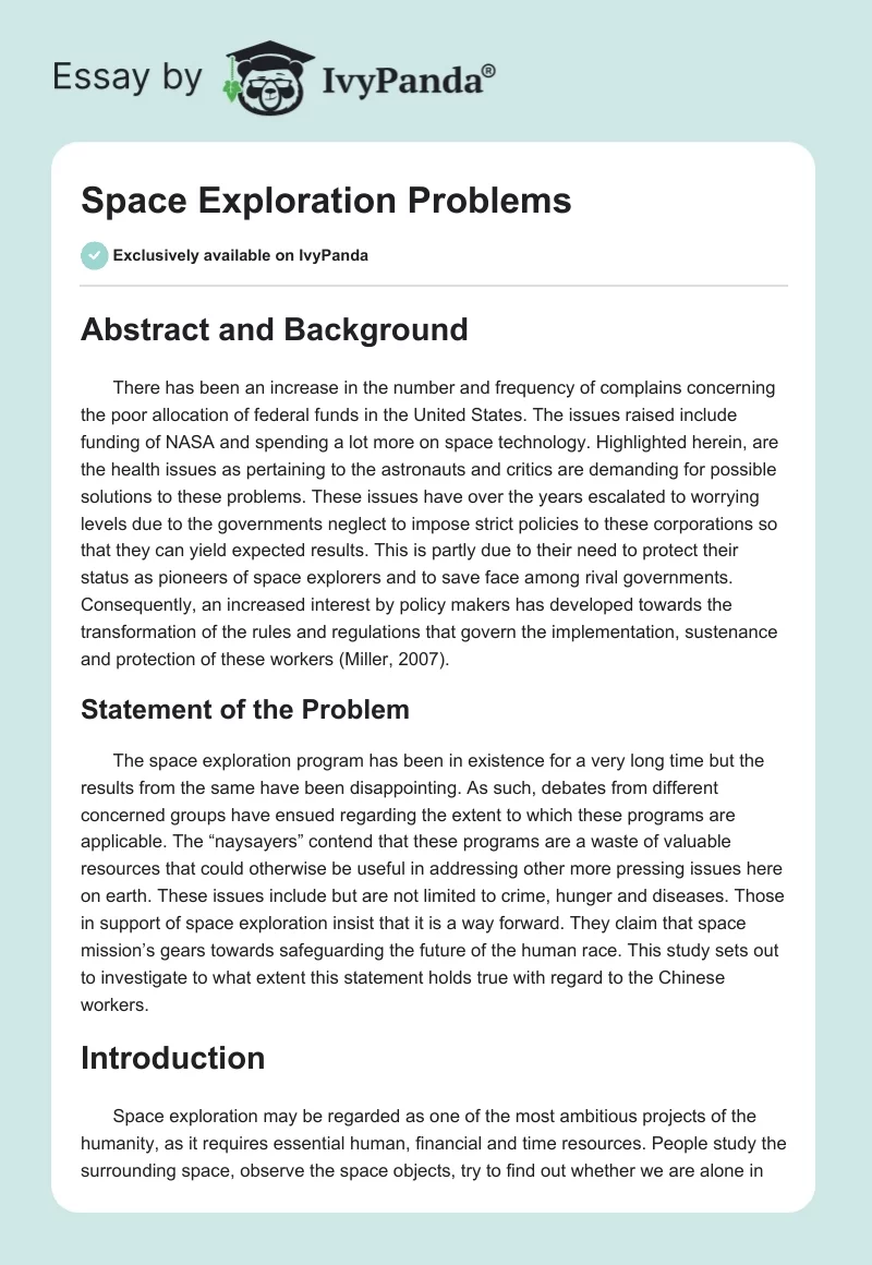 Space Exploration Problems. Page 1