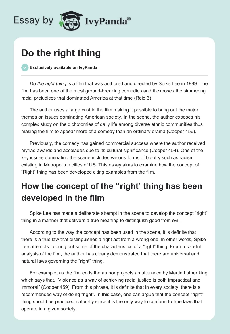 essay on the movie do the right thing