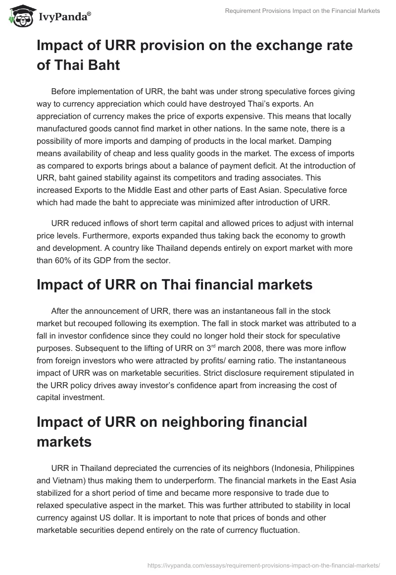 Requirement Provisions Impact on the Financial Markets. Page 2