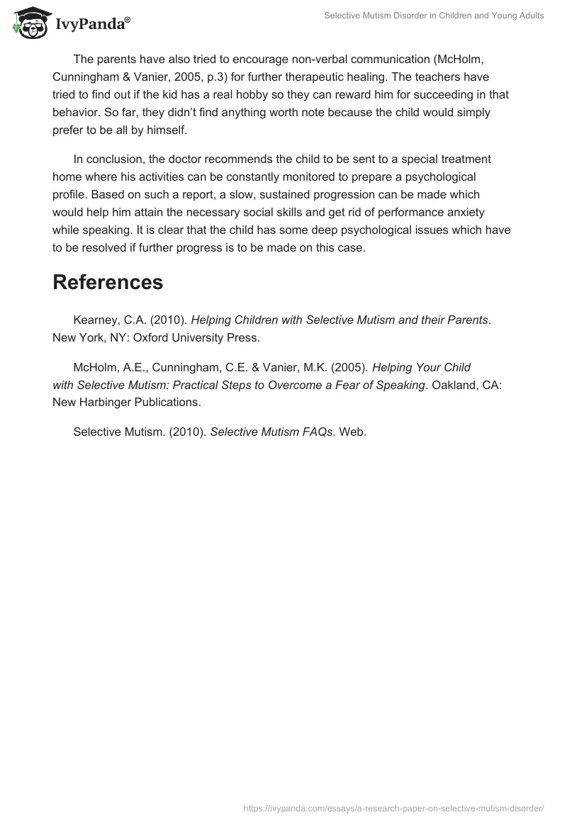 Selective Mutism Disorder in Children and Young Adults. Page 3
