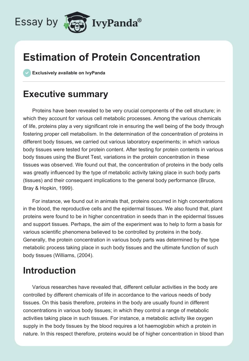 Estimation of Protein Concentration. Page 1