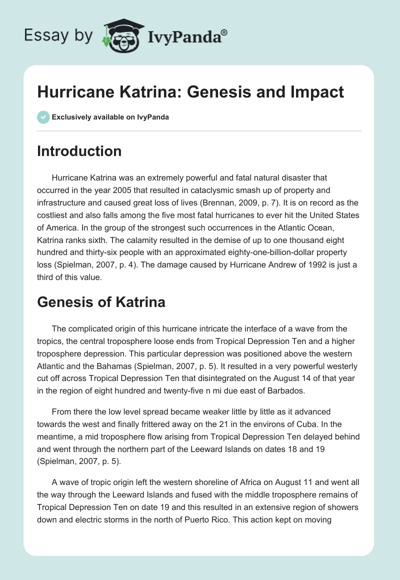Hurricane Katrina: Genesis and Impact. Page 1