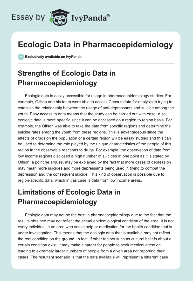 Ecologic Data in Pharmacoepidemiology. Page 1