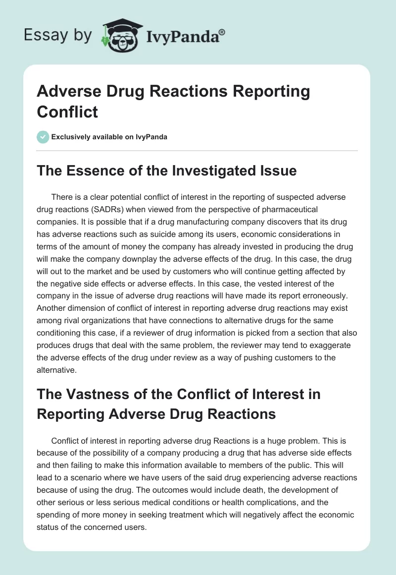 Adverse Drug Reactions Reporting Conflict. Page 1