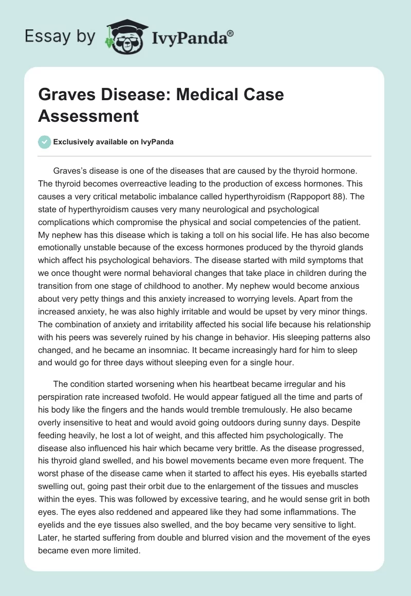 Graves Disease: Medical Case Assessment. Page 1