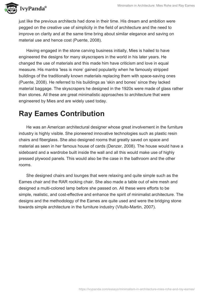 Minimalism in Architecture: Mies Rohe and Ray Eames. Page 2