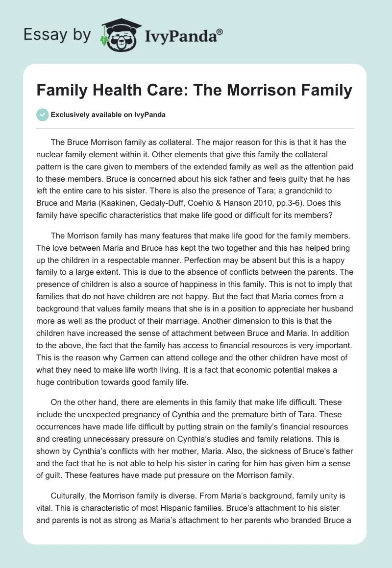 Family Health Care: The Morrison Family. Page 1
