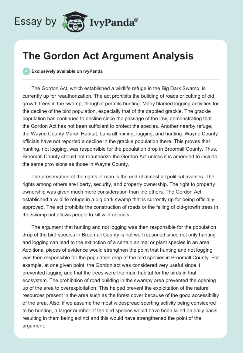The Gordon Act Argument Analysis. Page 1
