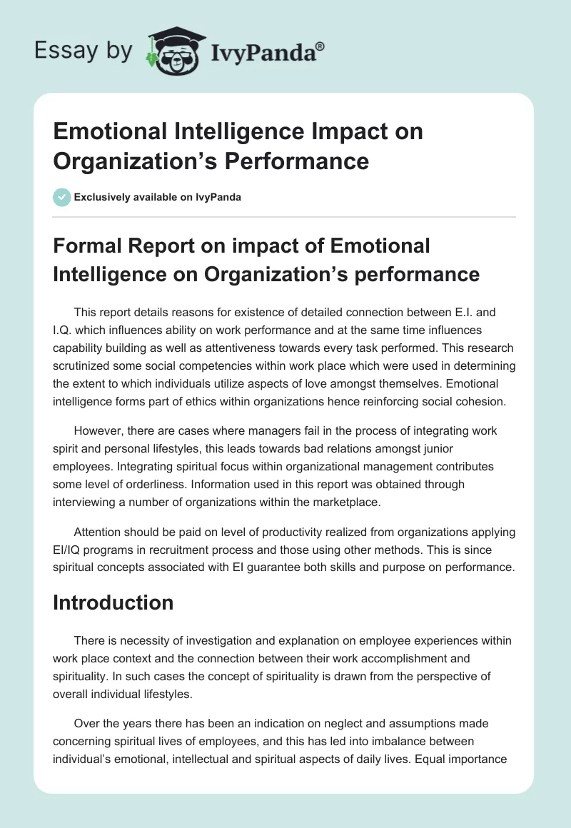 Emotional Intelligence Impact on Organization’s Performance. Page 1