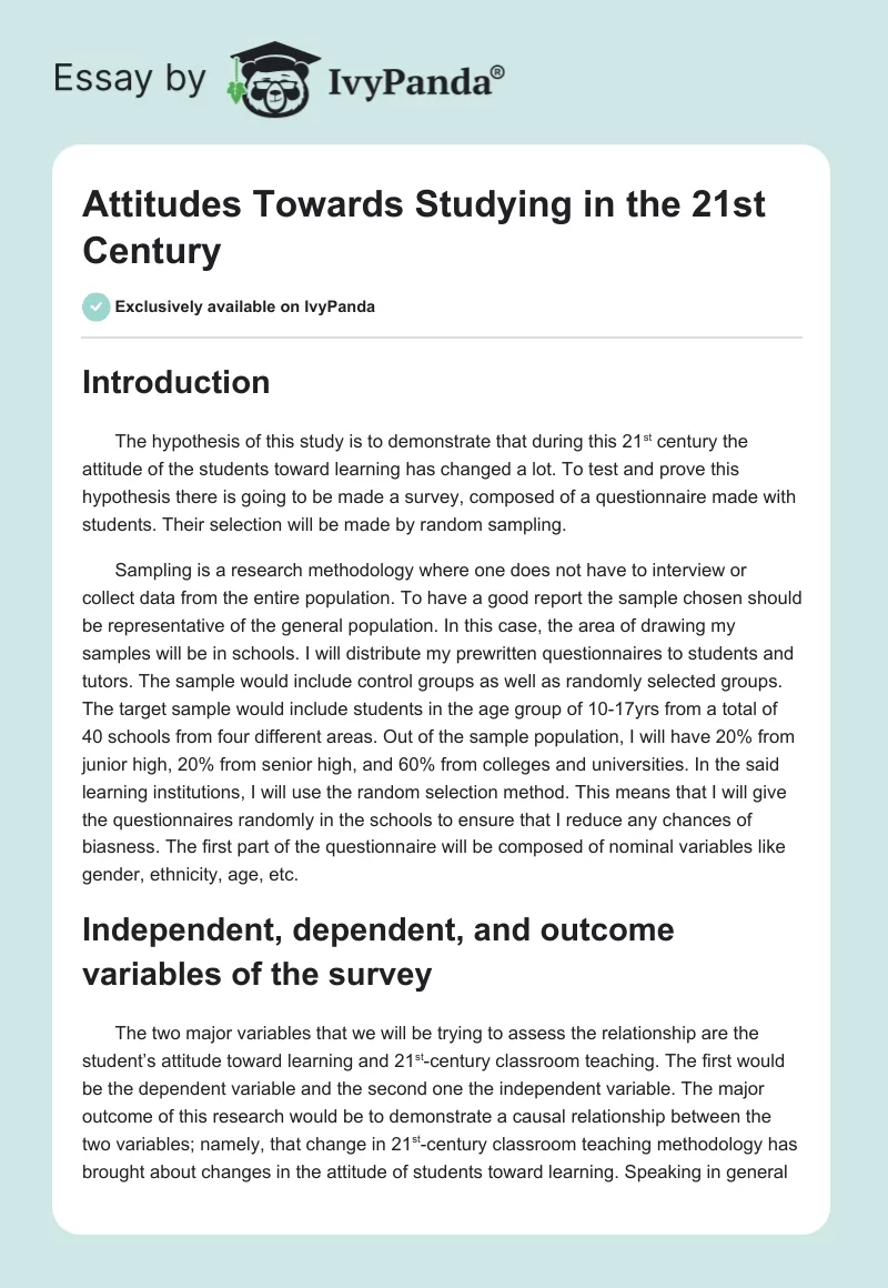 Attitudes Towards Studying in the 21st Century. Page 1