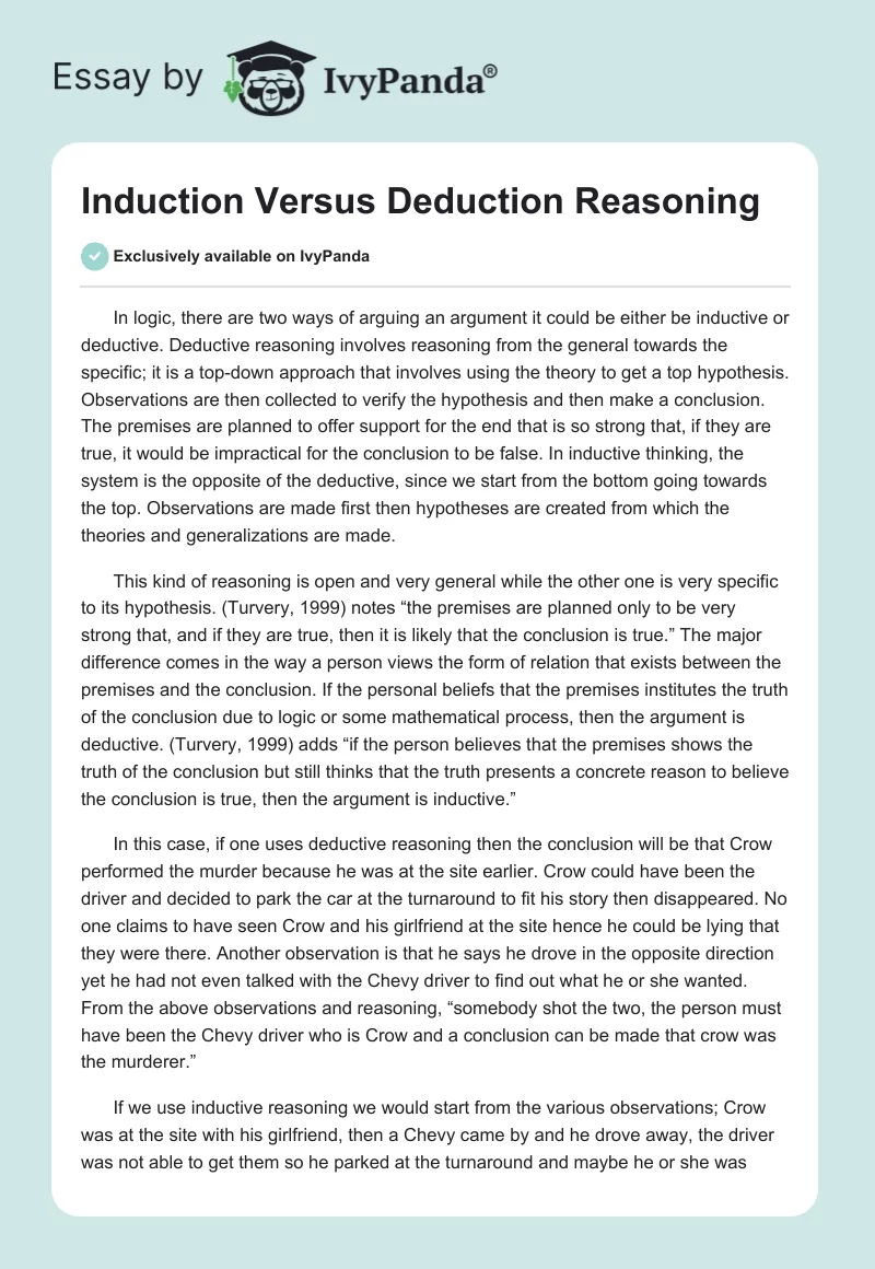 Induction Versus Deduction Reasoning. Page 1