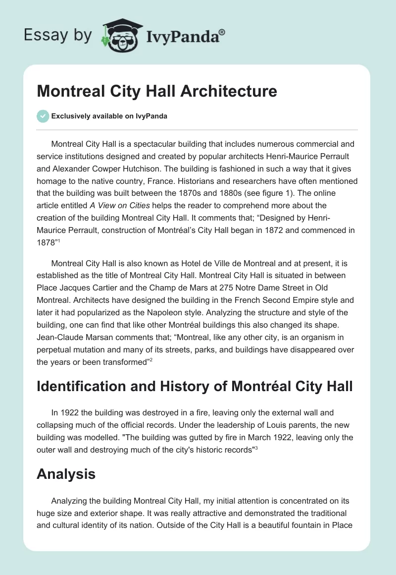 Montreal City Hall Architecture. Page 1