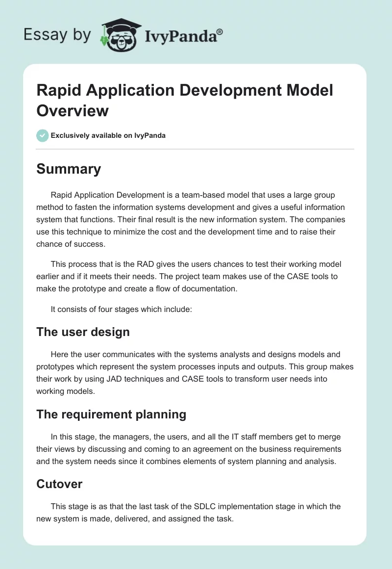 Rapid Application Development Model Overview. Page 1