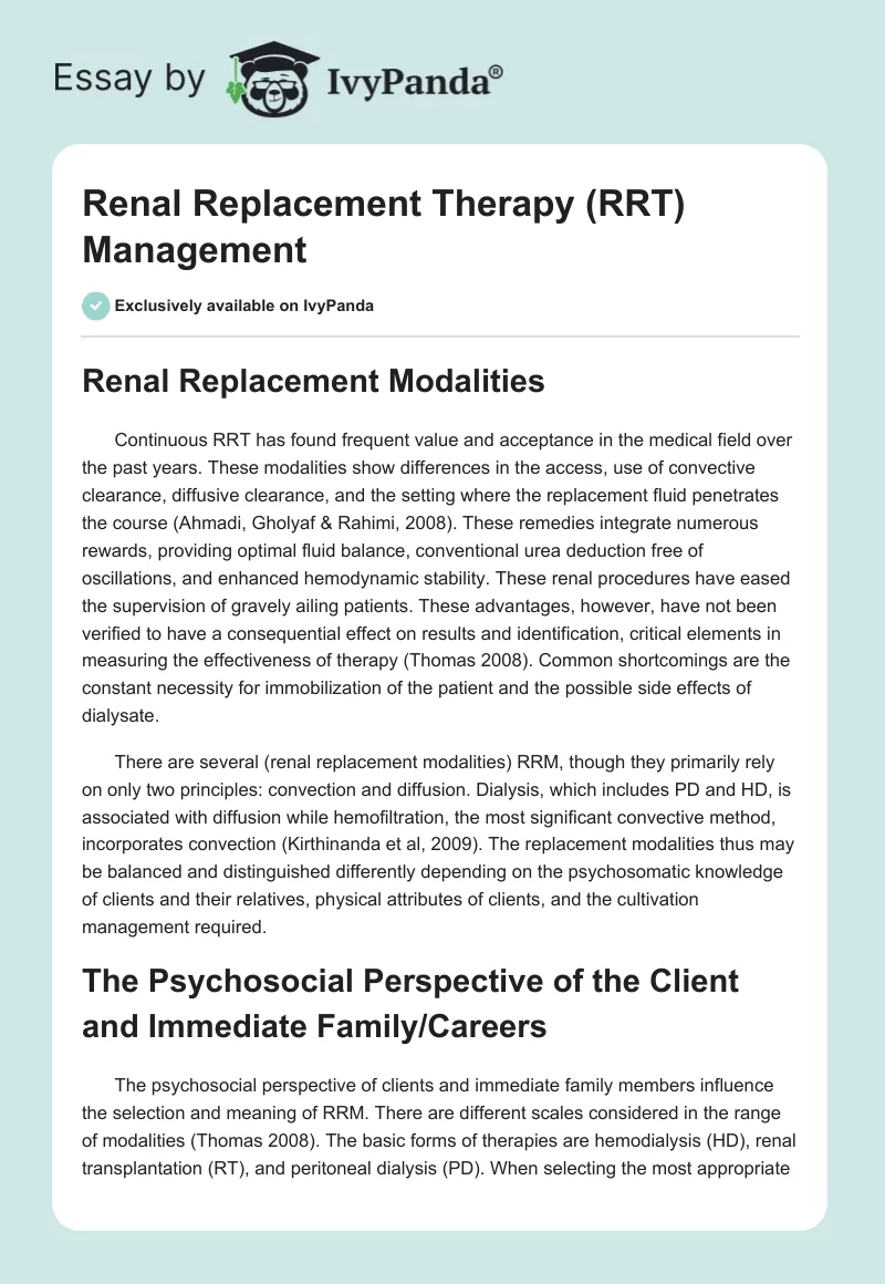 Renal Replacement Therapy (RRT) Management. Page 1