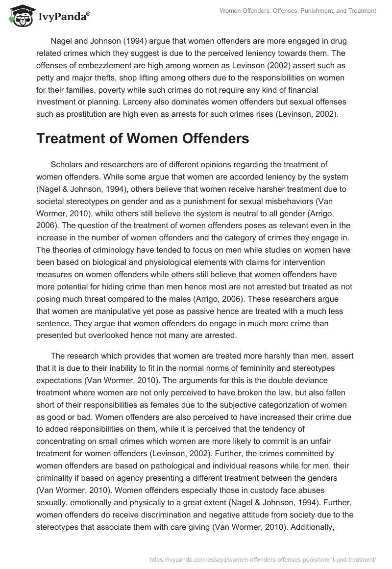Women Offenders: Offenses, Punishment, and Treatment. Page 3