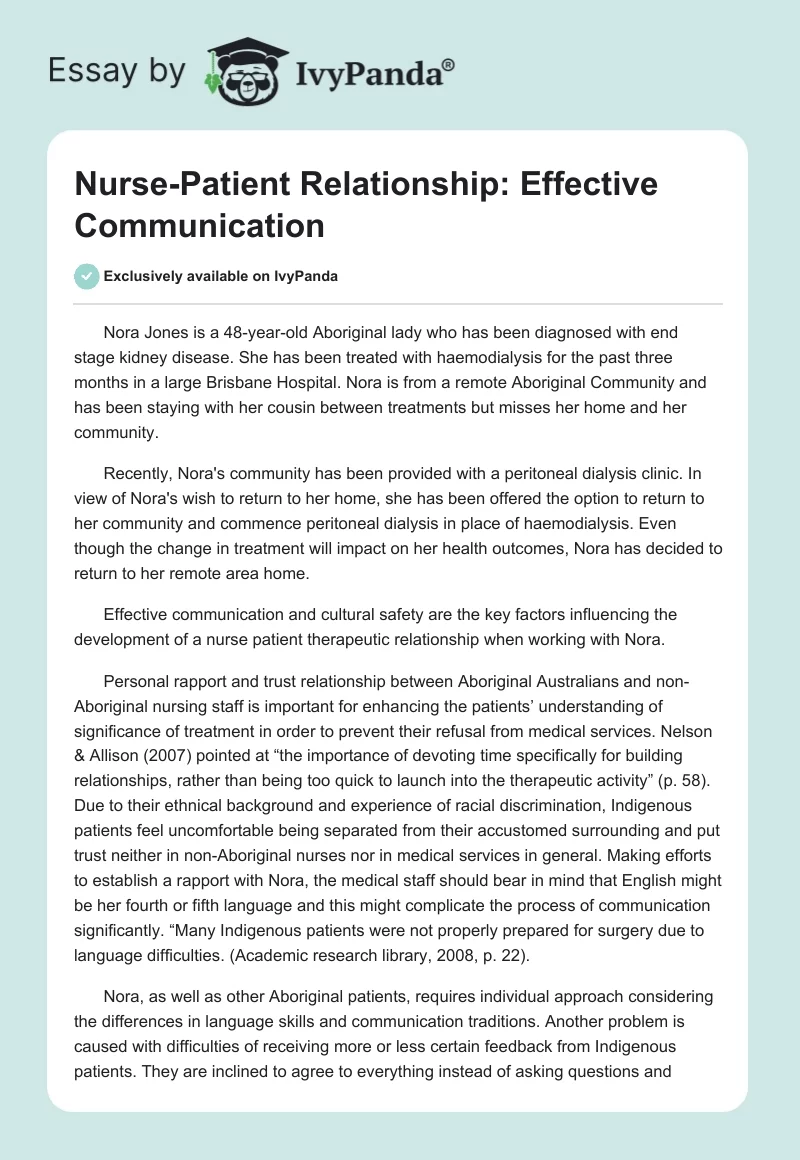 Nurse-Patient Relationship: Effective Communication. Page 1