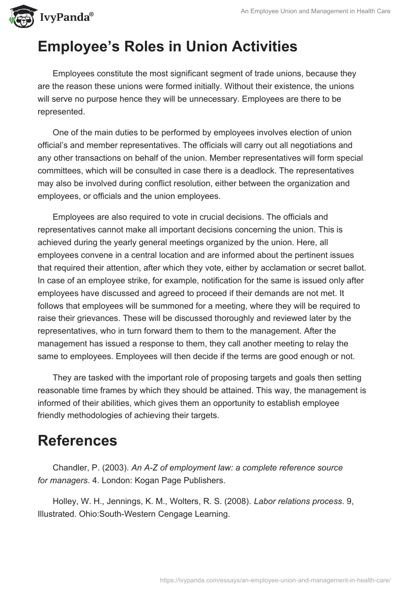 An Employee Union and Management in Health Care. Page 2
