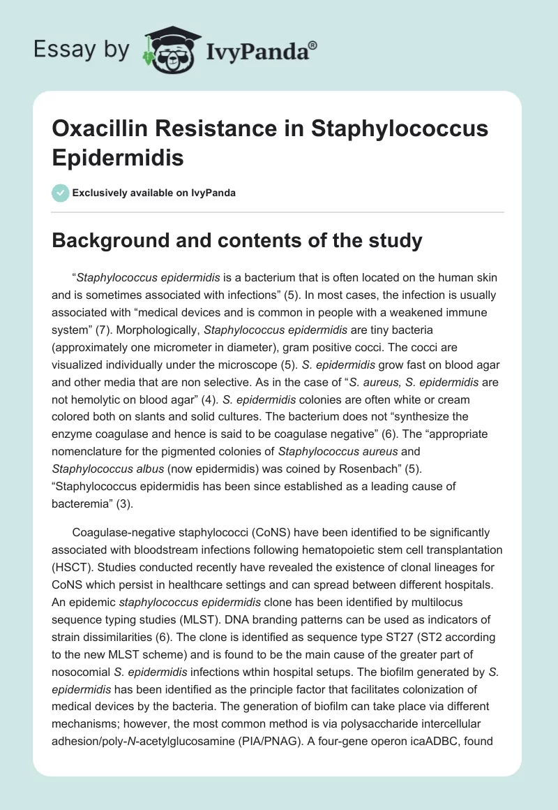 Oxacillin Resistance in Staphylococcus Epidermidis. Page 1