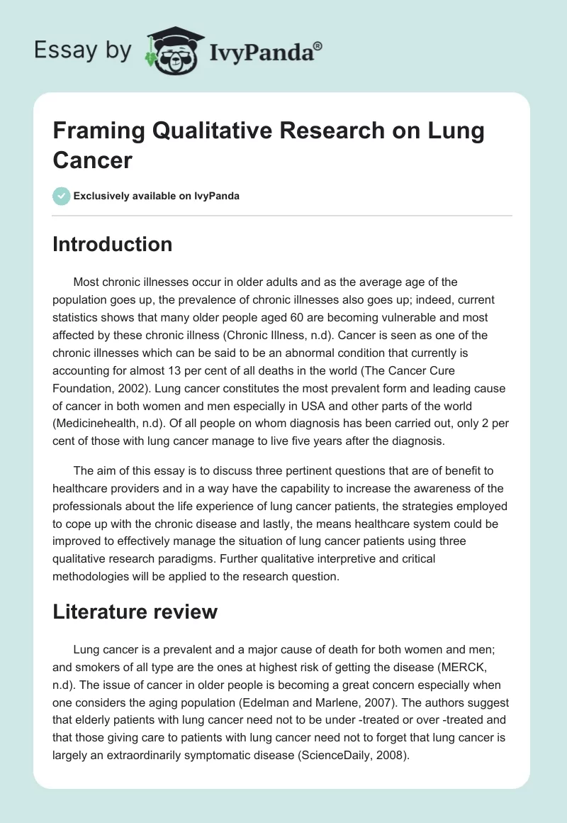 Framing Qualitative Research on Lung Cancer. Page 1