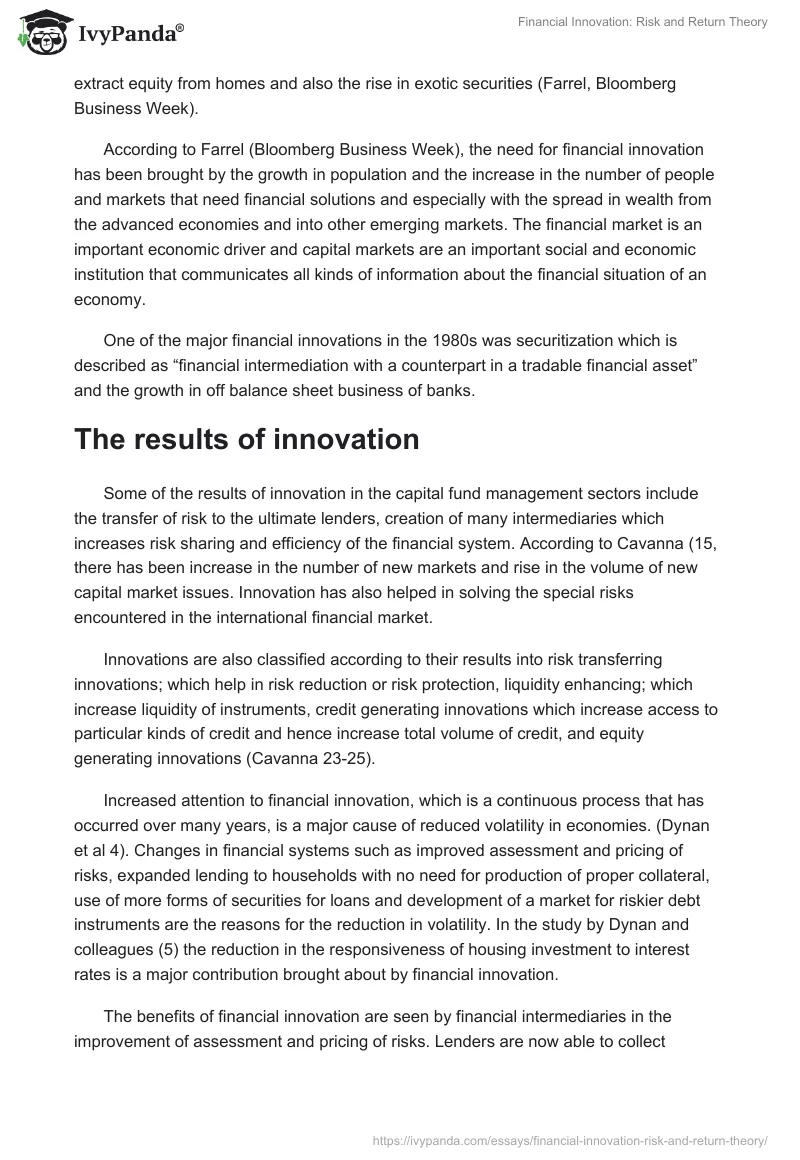 Financial Innovation: Risk and Return Theory. Page 2