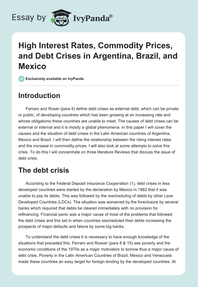 High Interest Rates, Commodity Prices, and Debt Crises in Argentina, Brazil, and Mexico. Page 1