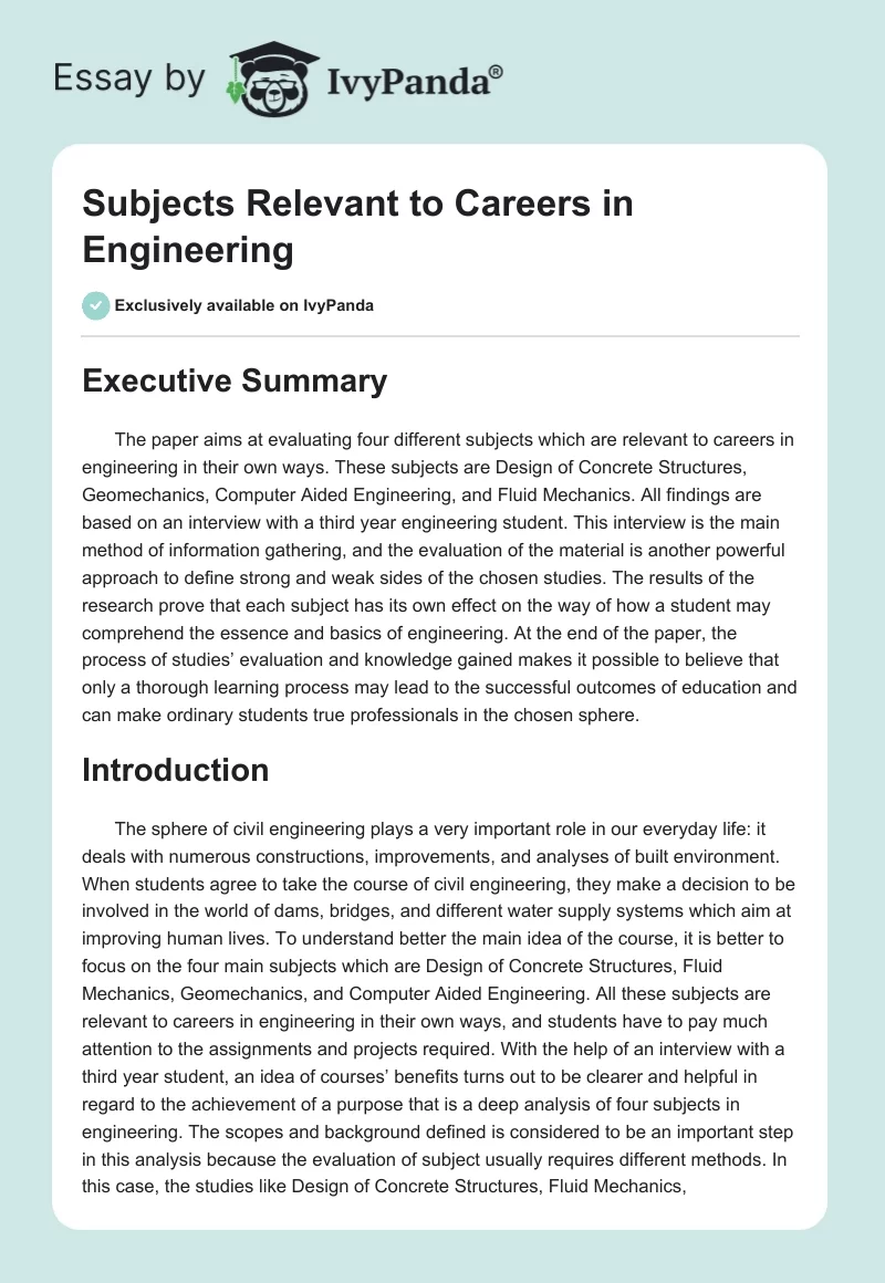 Subjects Relevant to Careers in Engineering. Page 1