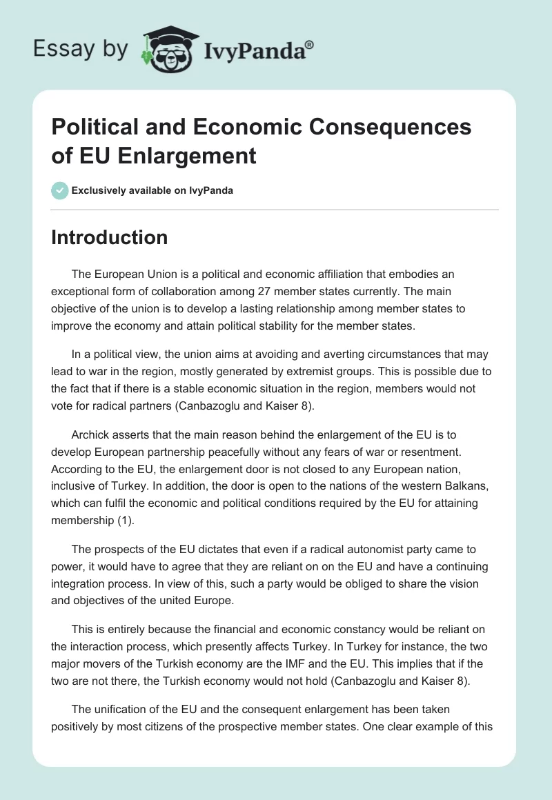 Political and Economic Consequences of EU Enlargement. Page 1