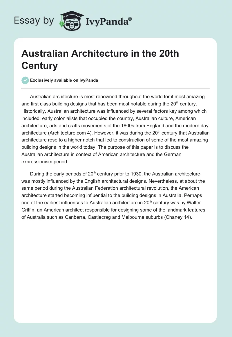 Australian Architecture in the 20th Century. Page 1