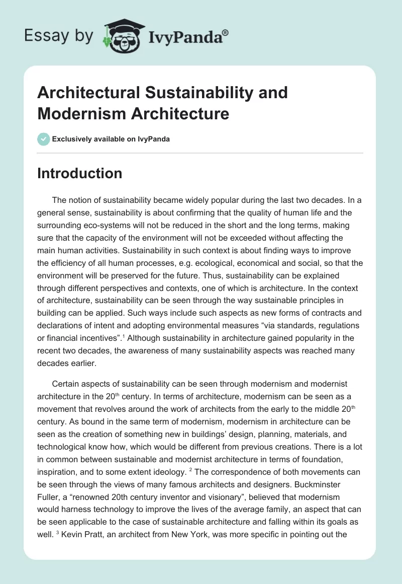 Architectural Sustainability and Modernism Architecture. Page 1