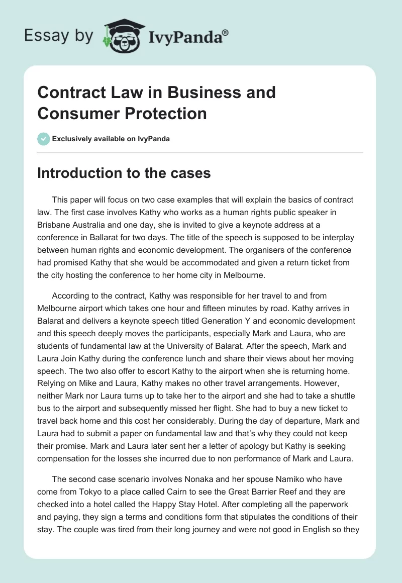 Contract Law in Business and Consumer Protection. Page 1