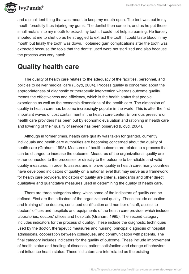 Healthcare Consumer-Related Experience. Page 2